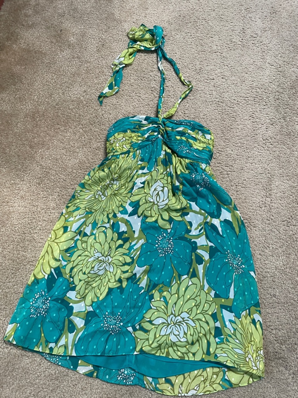 Ann Taylor Teal Halter Dress with Lime Accents